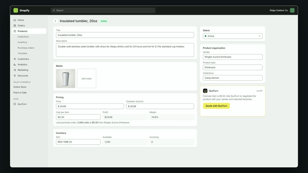 Quotes and suppliers moving between QuoTurn and another system through the API